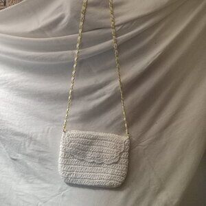 NWOT White Woven Straw Crossbody Bag with Ribbon Threaded Strap